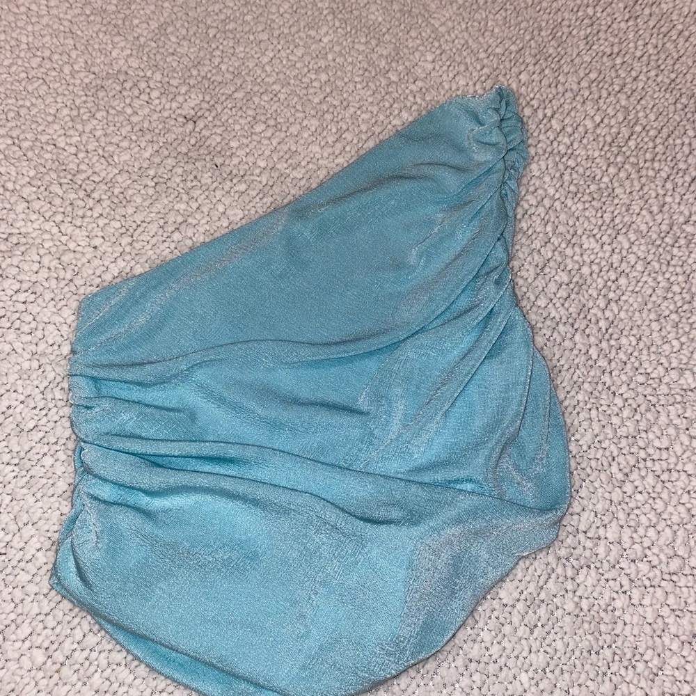 Blue One Shoulder Blouse